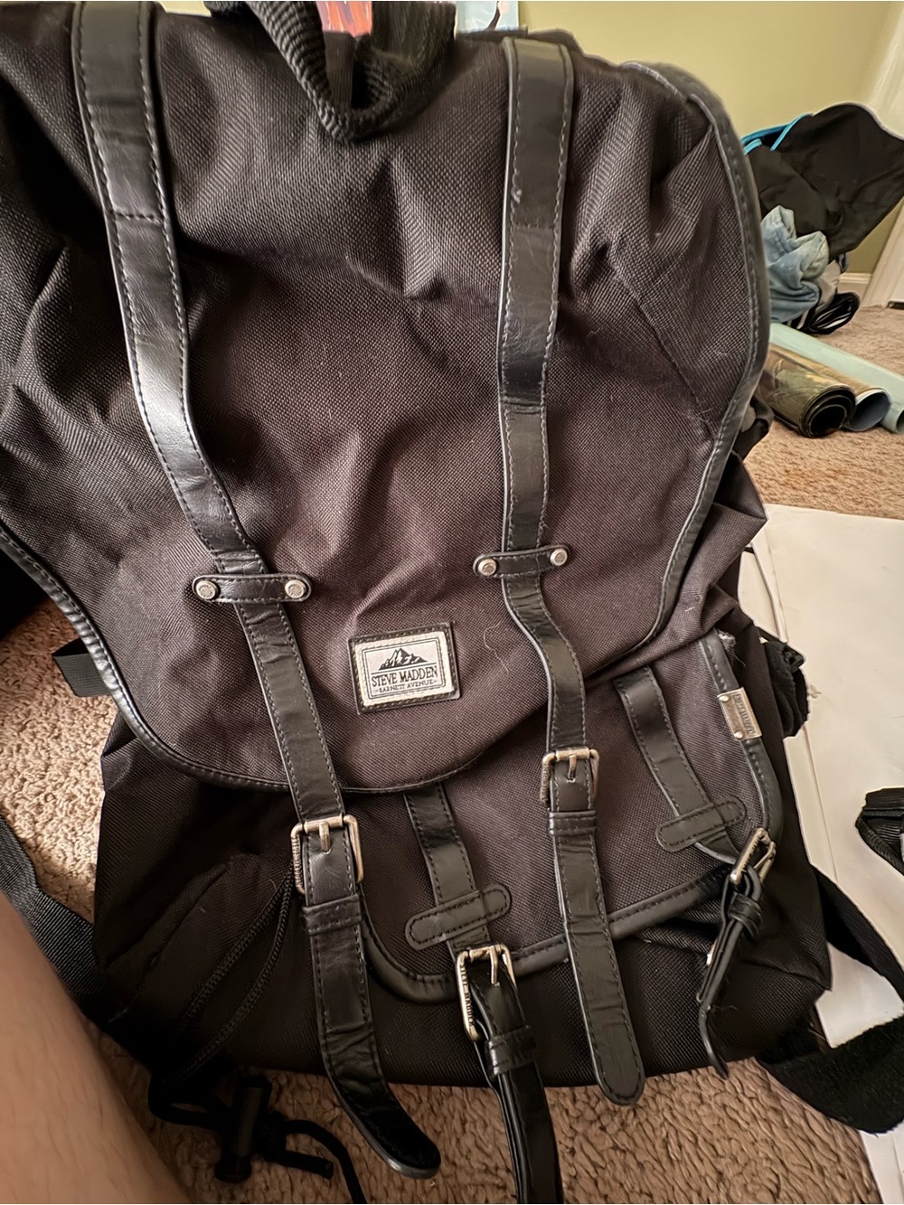 Steve Madden Black Canvas Buckle Backpack for Men